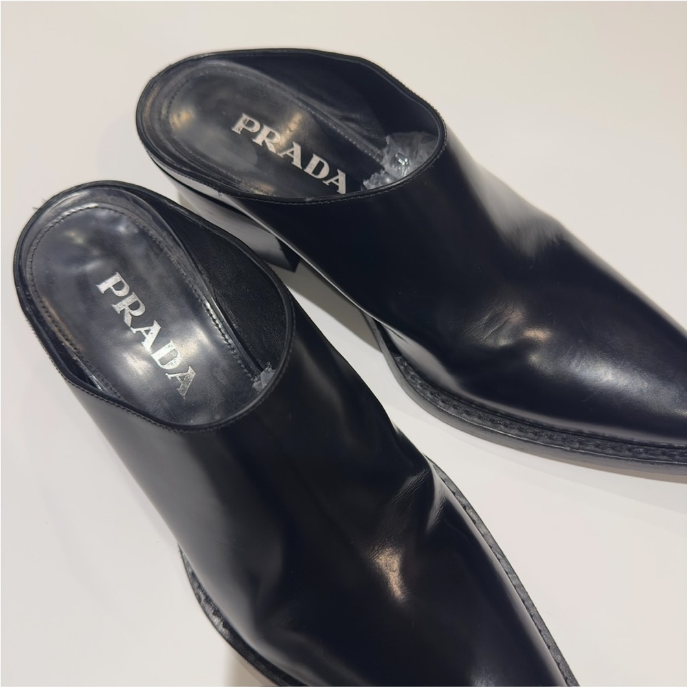 Prada Women’s chunky Heel Black Leather Mules - Picture 4 of 5